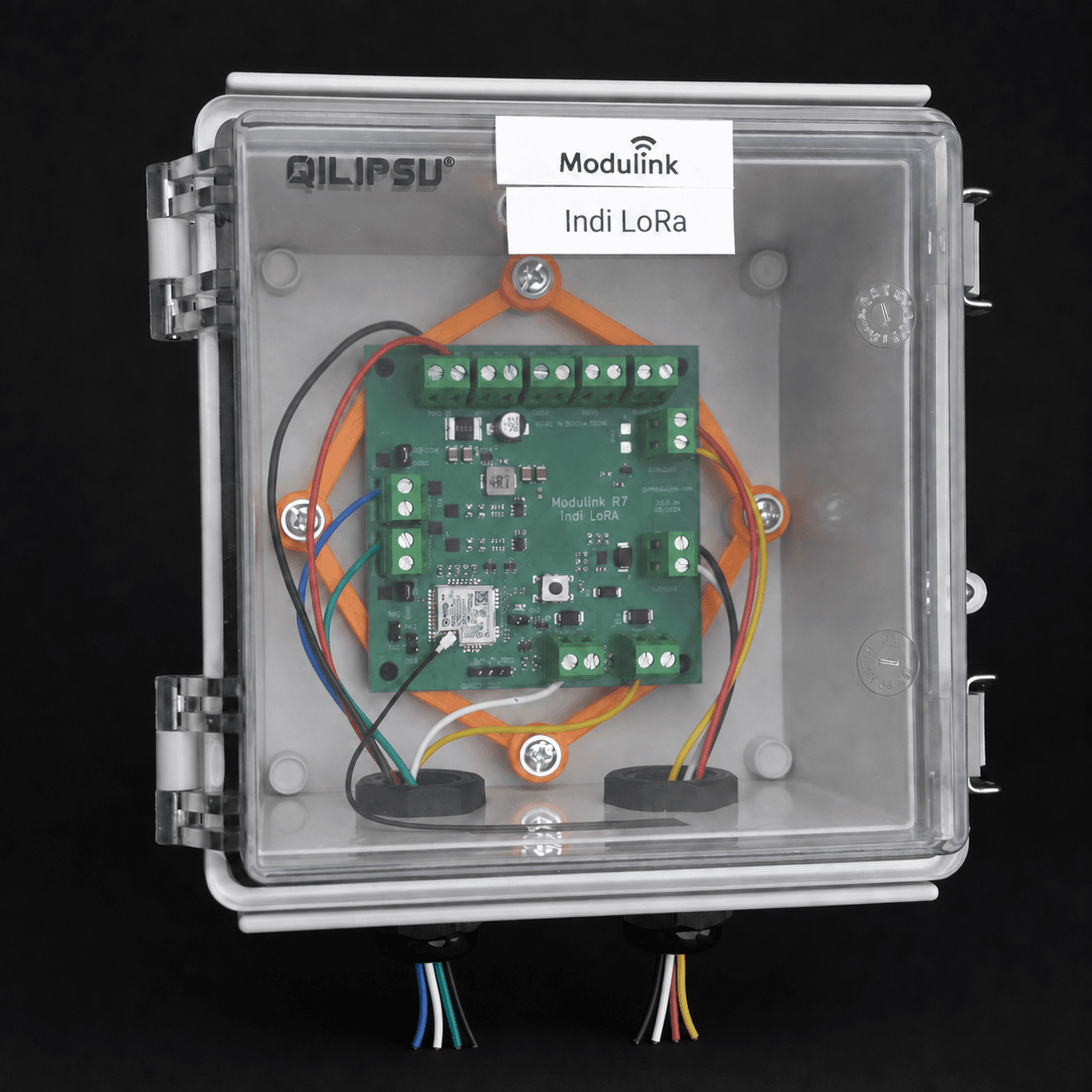 Modulink Indi LoRa terminal in its clear enclosure